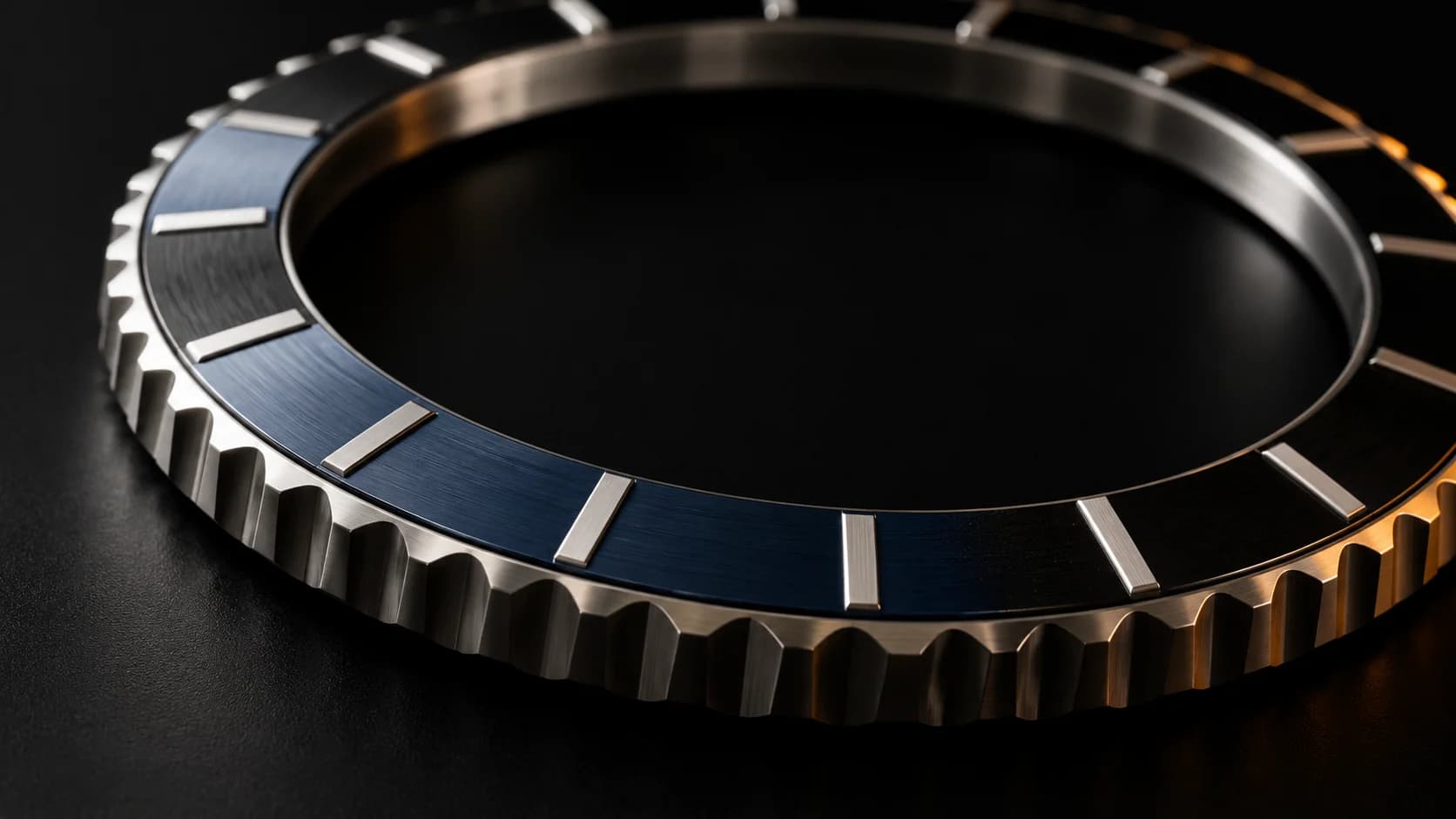 Machined world-time watch bezel without printed text.