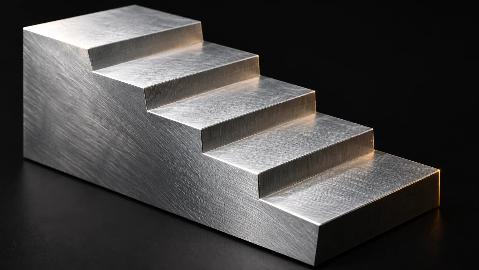 Cut aluminum stepped wedge with five visible terraces.