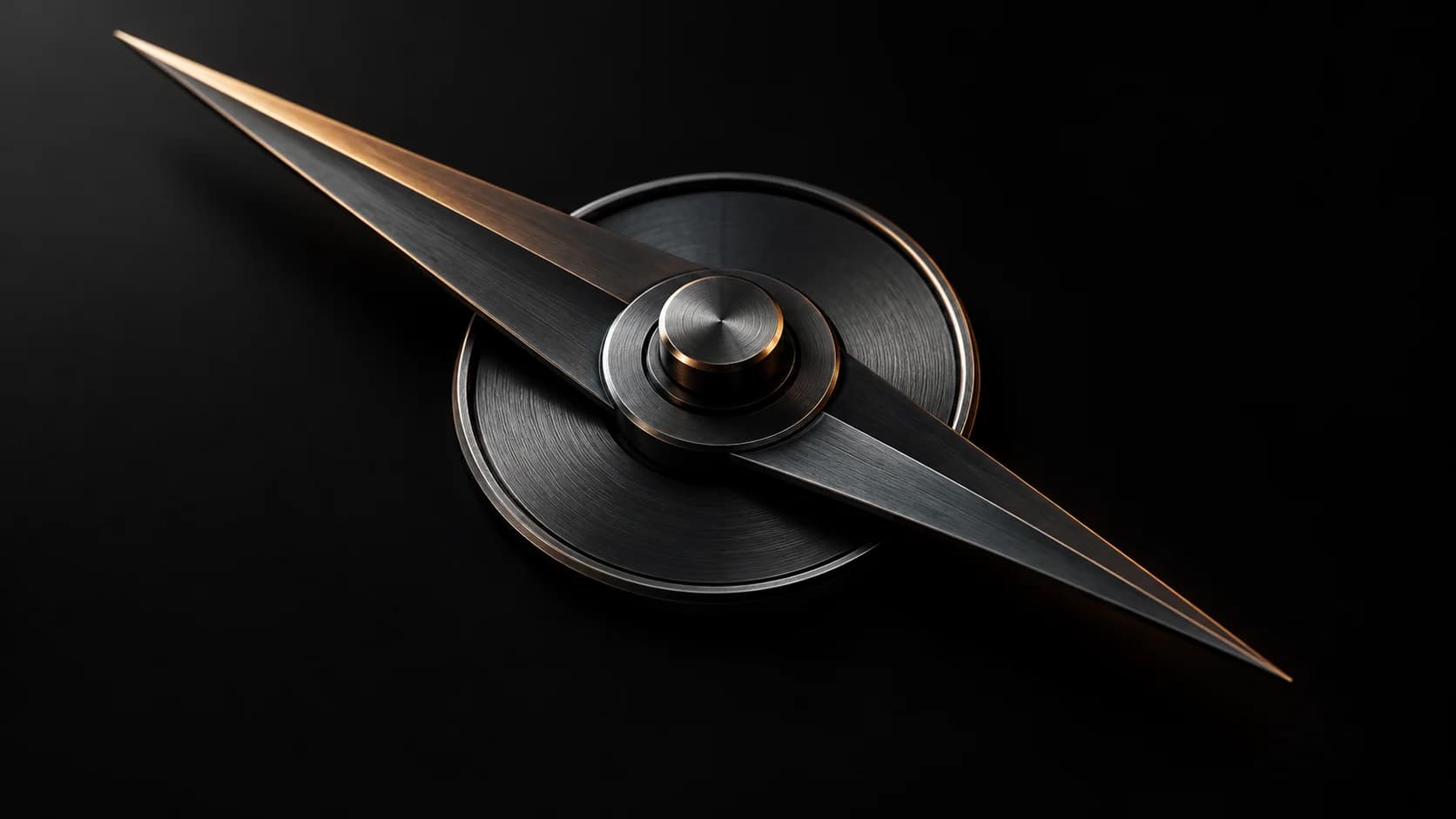 Dark metal compass needle hovering above a small circle.