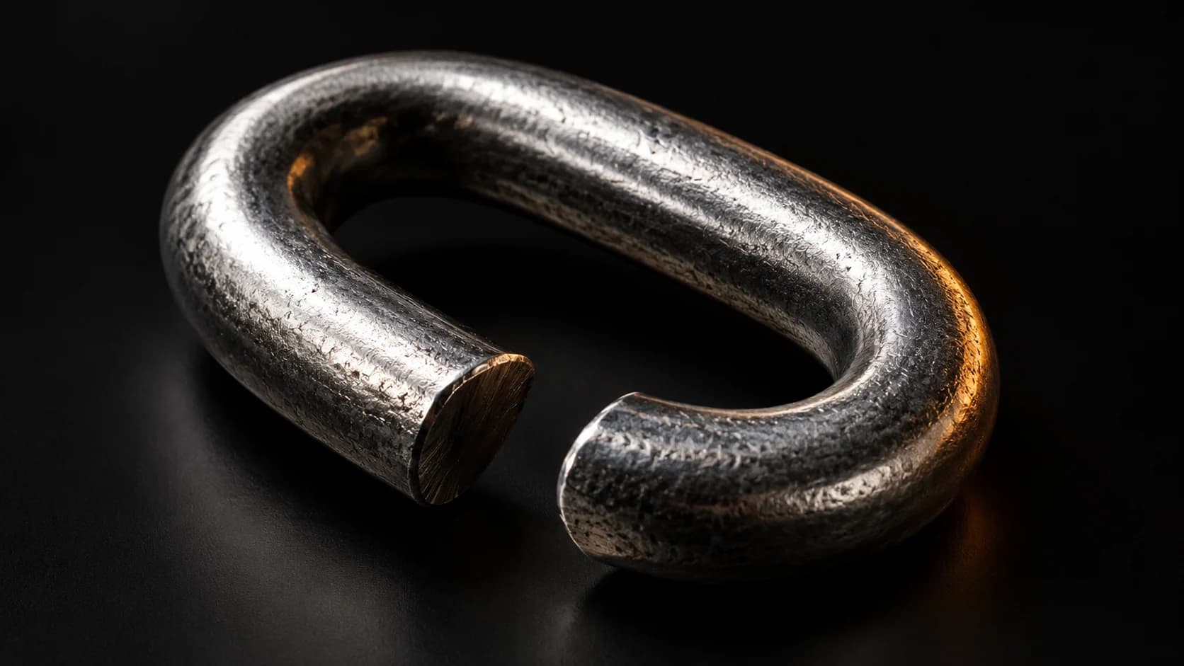 A single open steel chain ring, unconnected to any other chain.