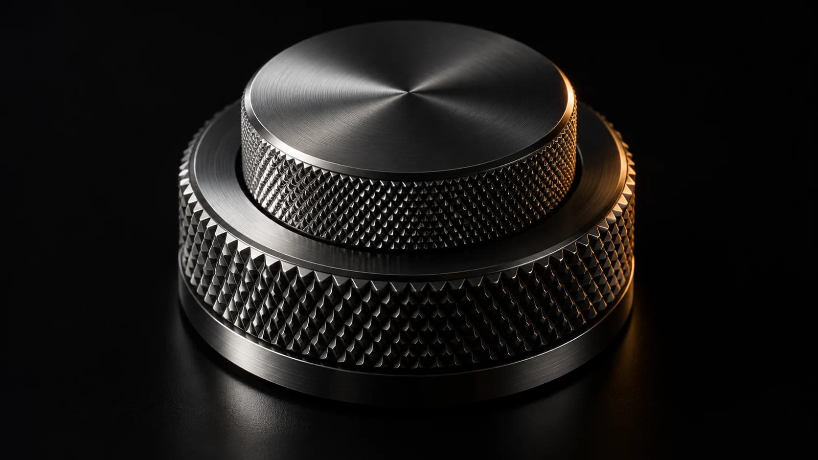 Two concentric machined control knobs with distinct knurling.