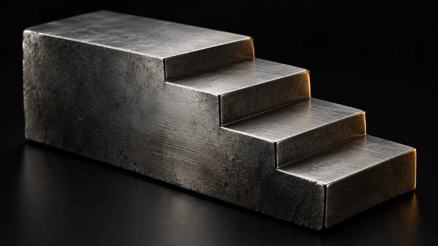 Modular steel type blocks with blank faces arranged as one stack.