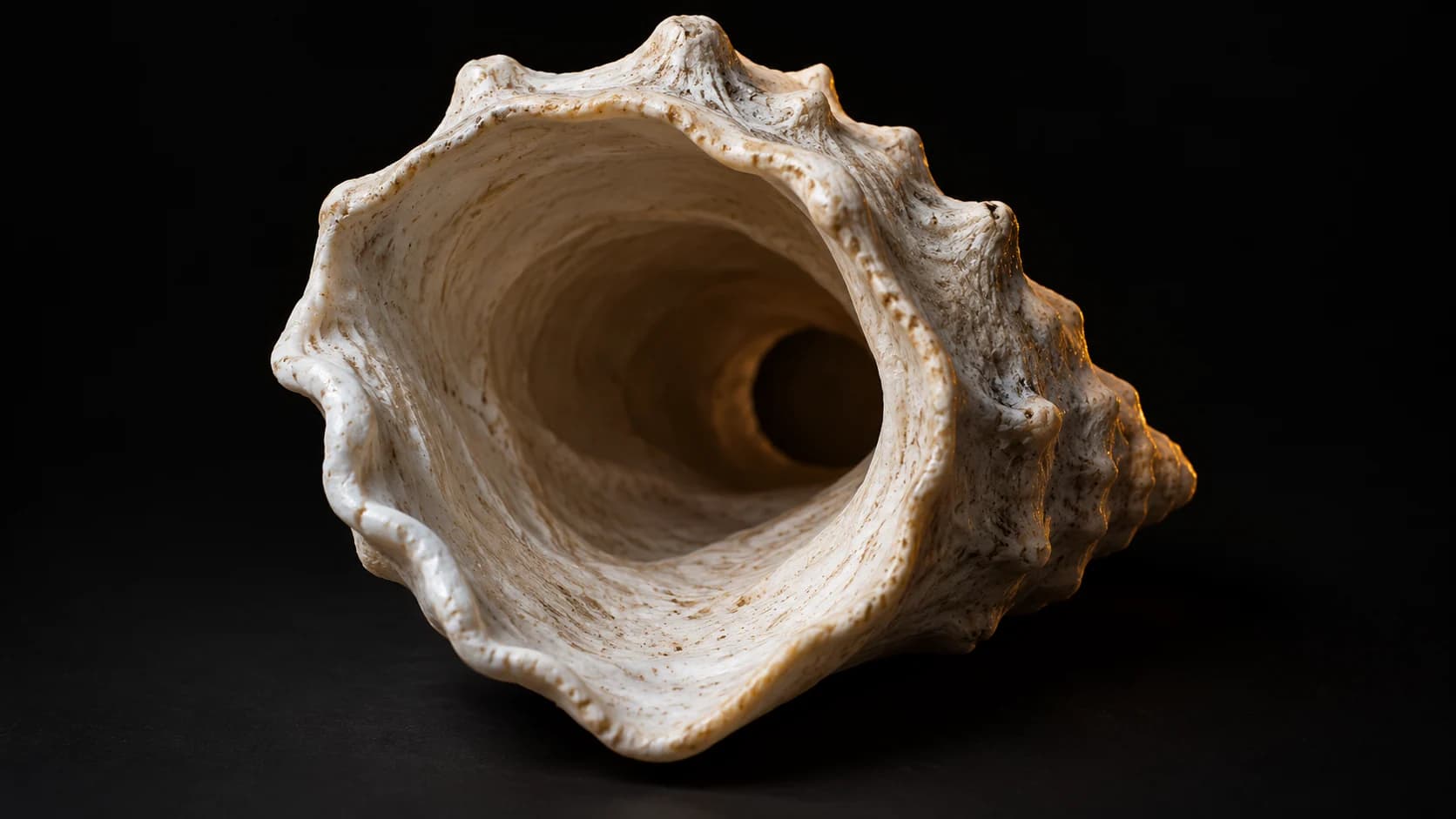 Hollow cast ceramic shell viewed through its opening.