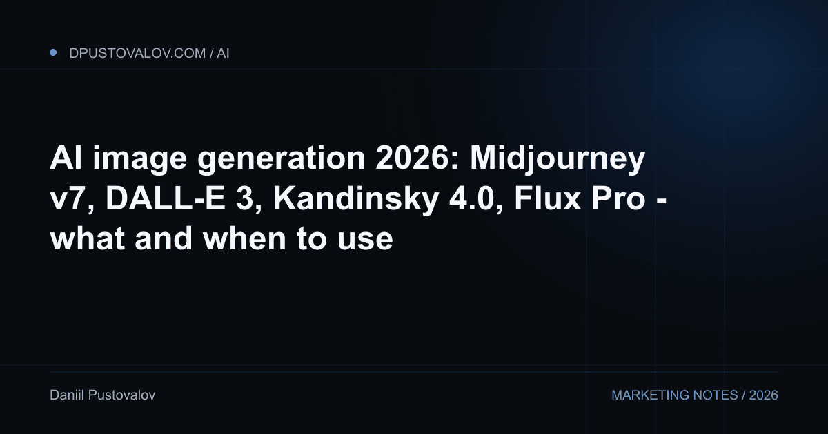 Cover: AI image generation 2026: Midjourney v7, DALL-E 3, Kandinsky 4.0, Flux Pro - what and when to use