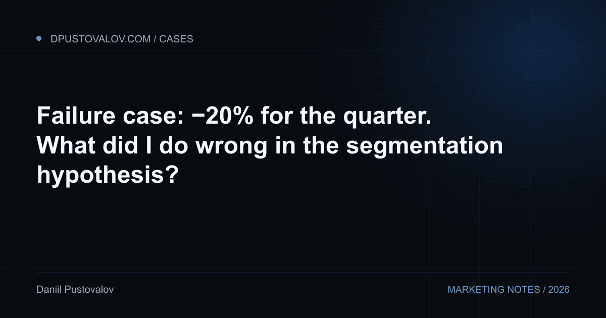 Cover: Failure case: −20% for the quarter. What did I do wrong in the segmentation hypothesis?