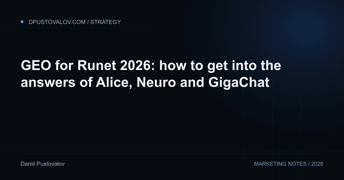 Cover: GEO for Runet 2026: how to get into the answers of Alice, Neuro and GigaChat