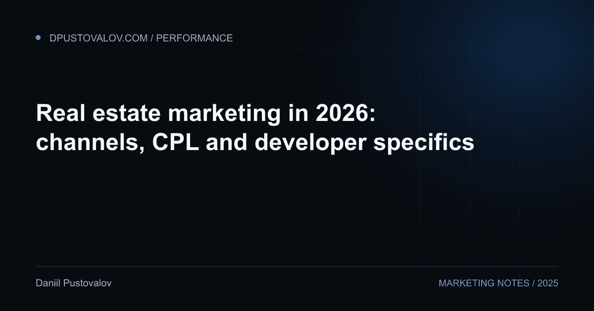 Cover: Real estate marketing in 2026: channels, CPL and developer specifics