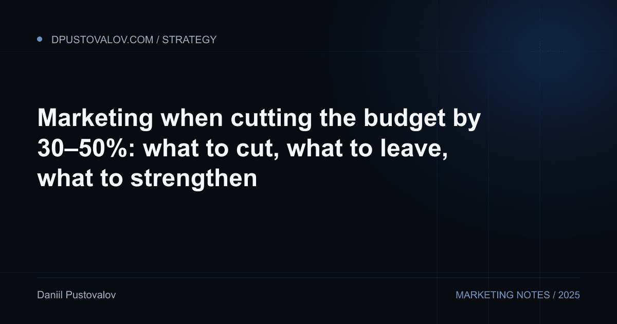 Cover: Marketing when cutting the budget by 30–50%: what to cut, what to leave, what to strengthen