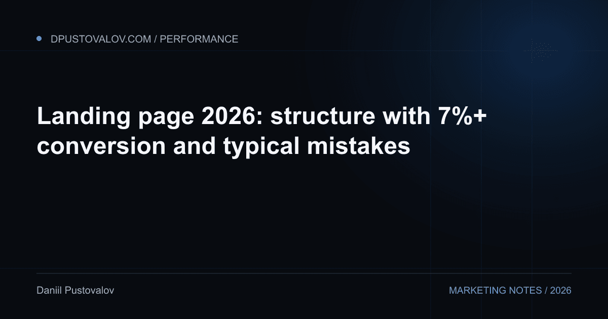 Cover: Landing page 2026: structure with 7%+ conversion and typical mistakes
