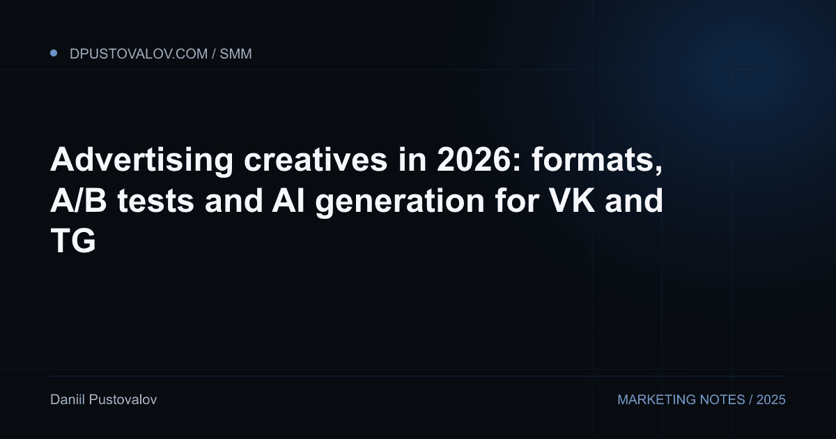 Cover: Advertising creatives in 2026: formats, A/B tests and AI generation for VK and TG