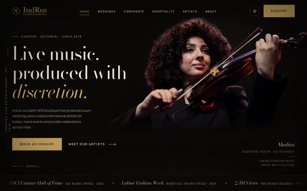 Website screenshot Indrus Entertainment