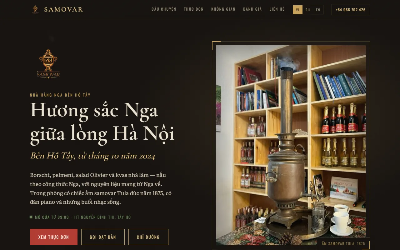 Website screenshot Samovar Hà Nội